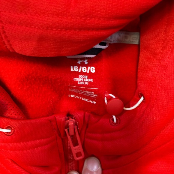 Under‎ Armour Red HeatGear Quarter Zip Hoodie Athletic Pullover LG Cropped - Picture 3 of 7